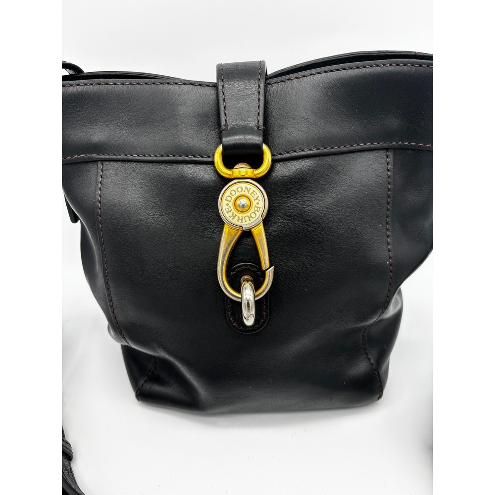 Dooney & Bourke Florentine Vacchetta Leather Crossbody Bucket Bag Black Gold - Picture 2 of 9